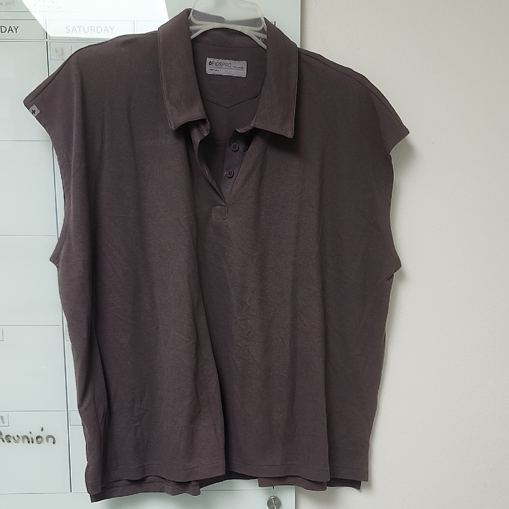 Figs Women's Dark Brown Polo Top NWOT